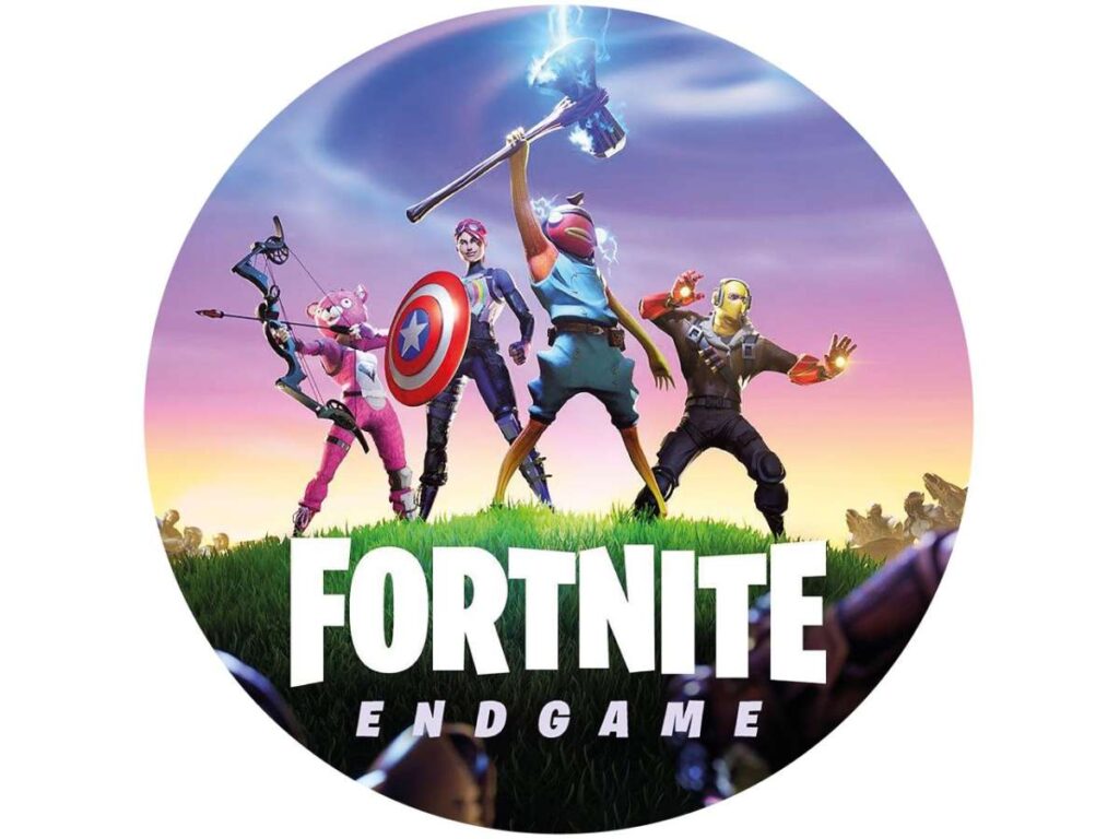 Runder Tortenaufleger mit Fortnite-Endgame-Motiv