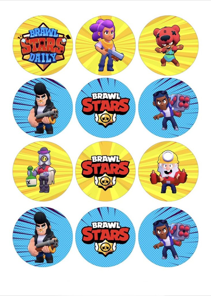 Runde Tortenaufleger mit Brawl Stars-Motiv