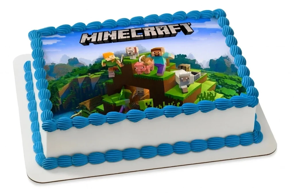 Eckiger Tortenaufleger mit Minecraft-Motiv
