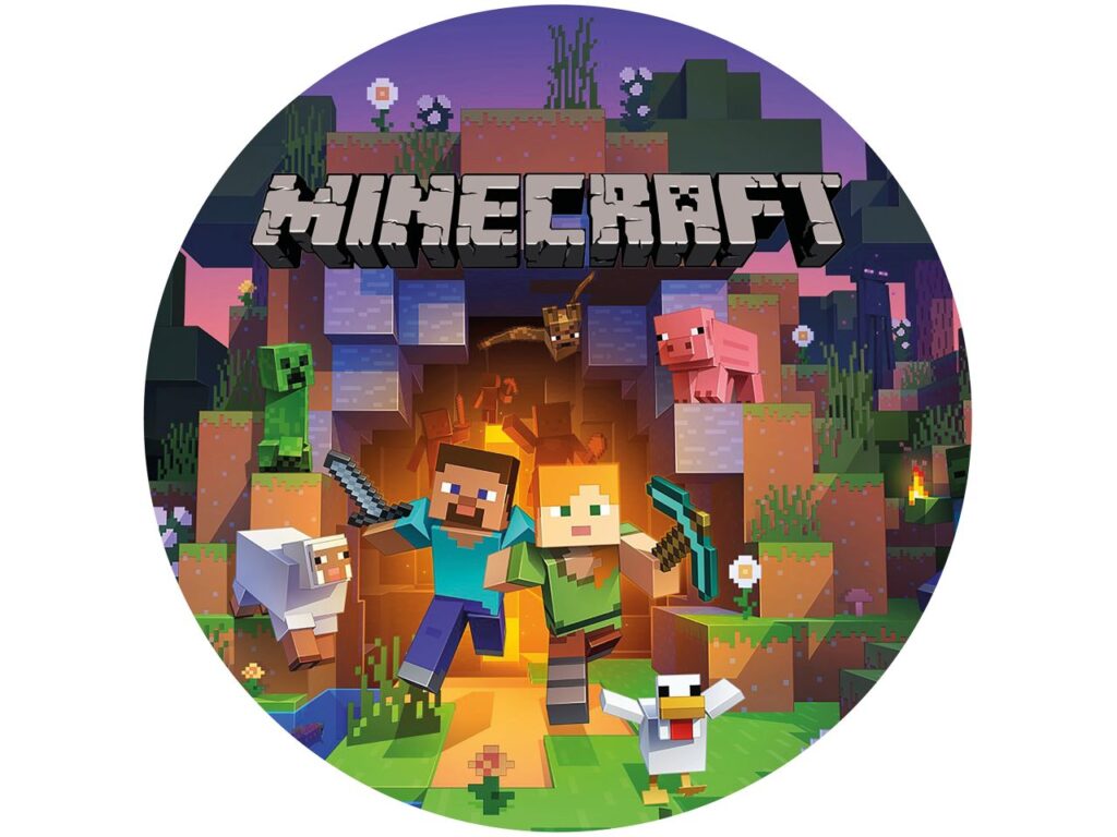 Runder Tortenaufleger mit Minecraft-Motiv