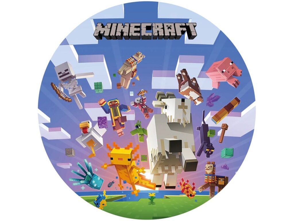 Runder Tortenaufleger mit Minecraft-Motiv