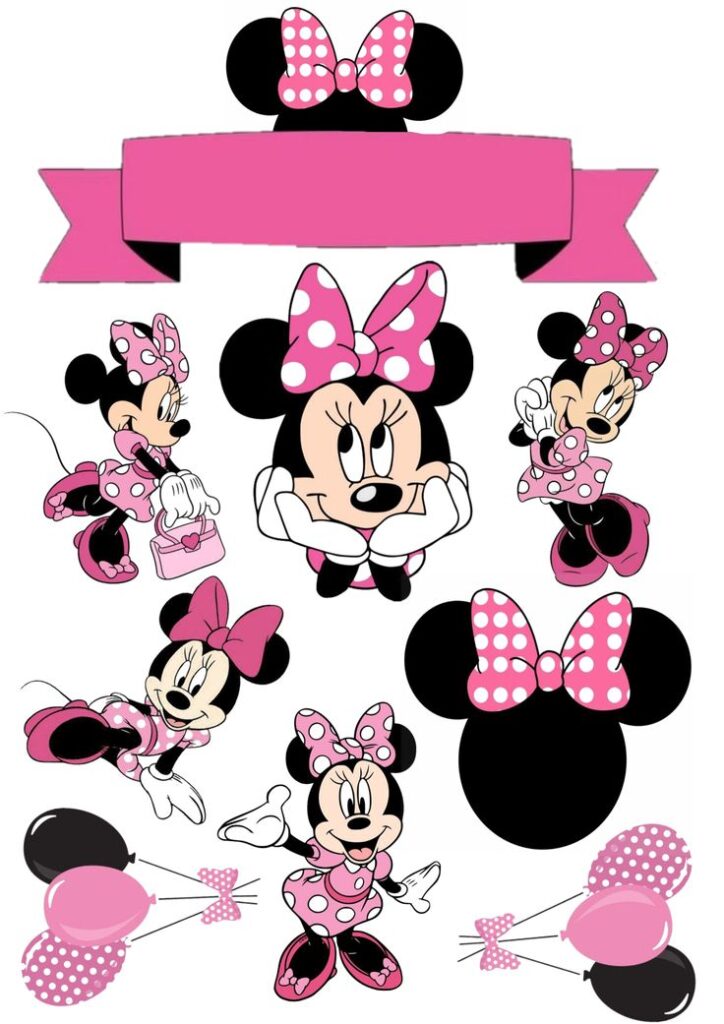 Tortenaufleger mit Minnie-Maus-Motiv und rosa Schleife