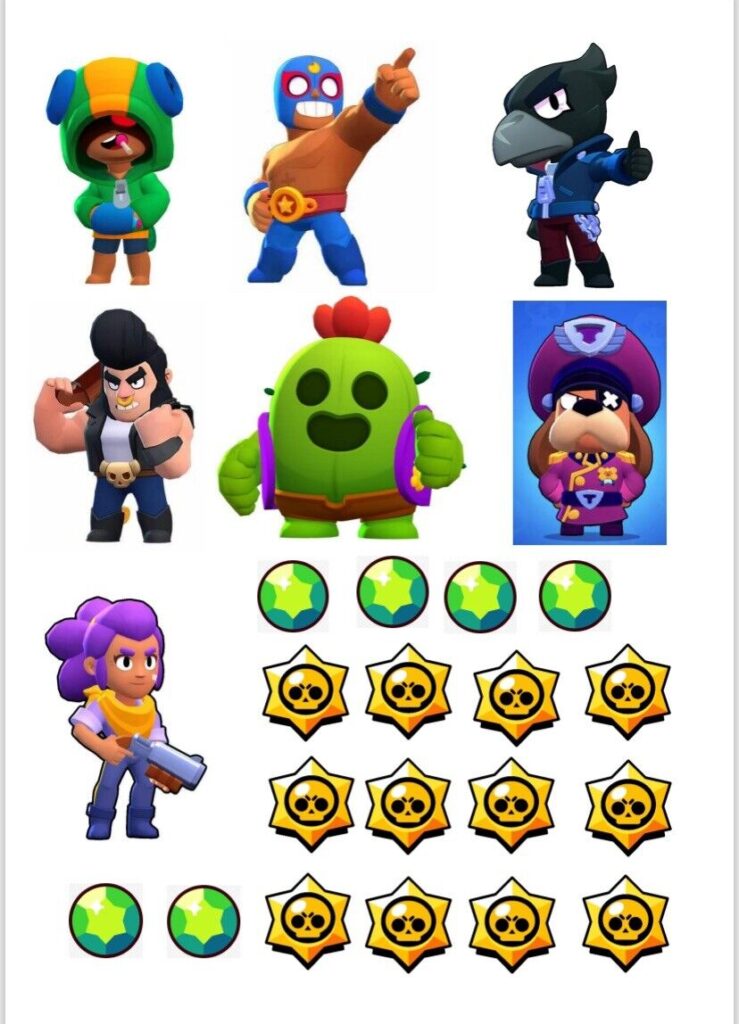 Brawl Stars Tortenaufleger mit Charakteren und Symbolen