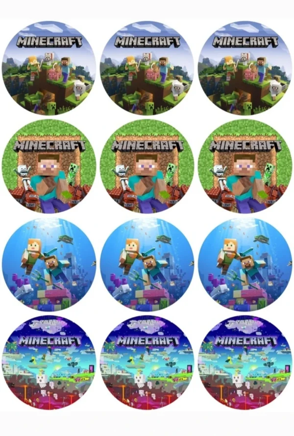 Minecraft Muffinaufleger – 12 Stück aus Fondantpapier M1