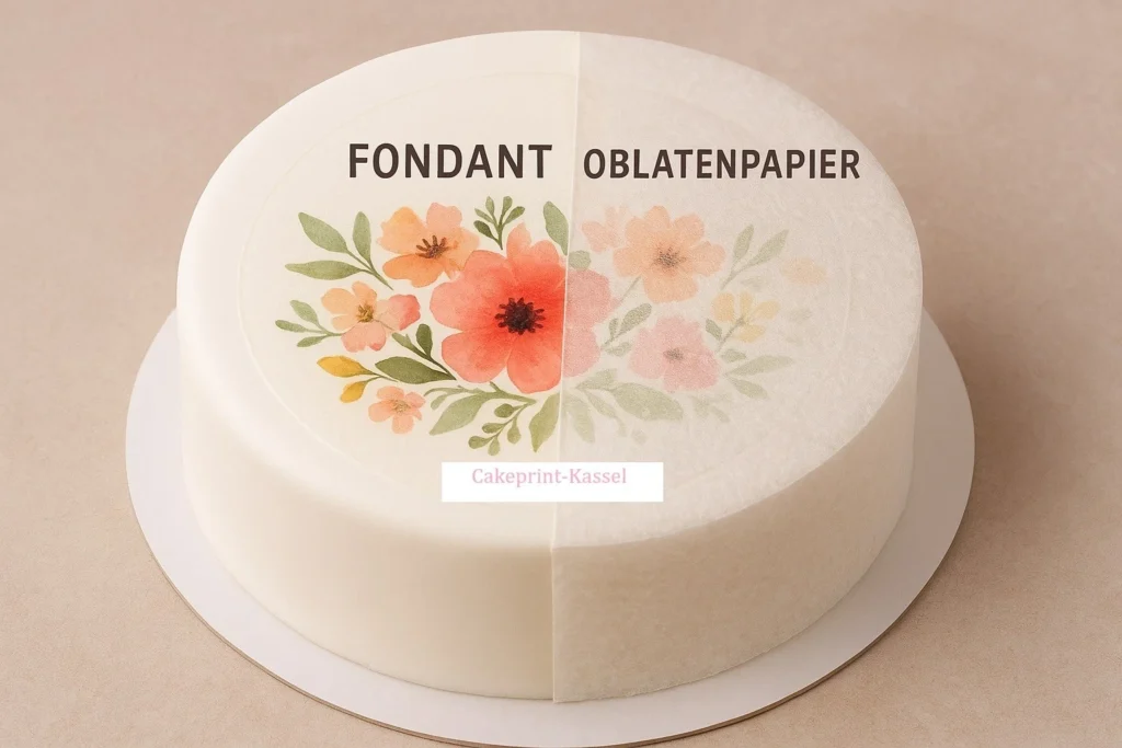 Runder Tortenaufleger mit Blumenmotiv, Fondant- und Oblatenpapier