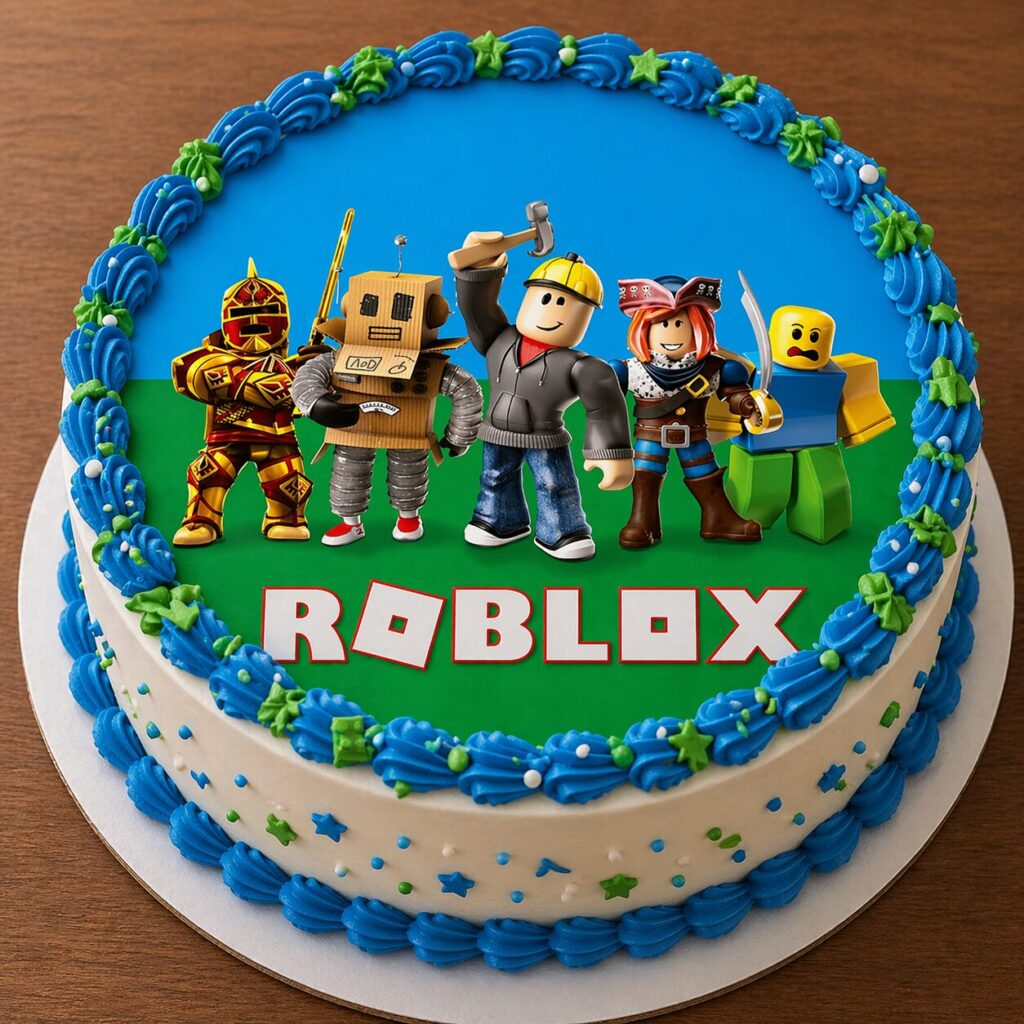 Runder Tortenaufleger mit Roblox-Motiv