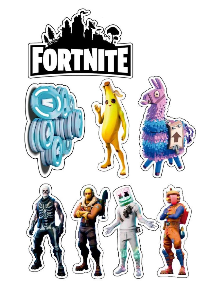 Tortenaufleger mit Fortnite-Motiv und Figuren