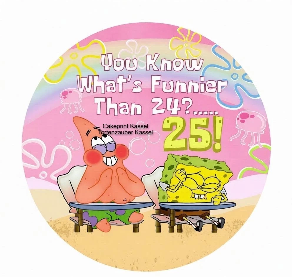 SpongeBob Tortenaufleger „Was ist lustiger als 24? – 25!“ Rosa – Bild 1