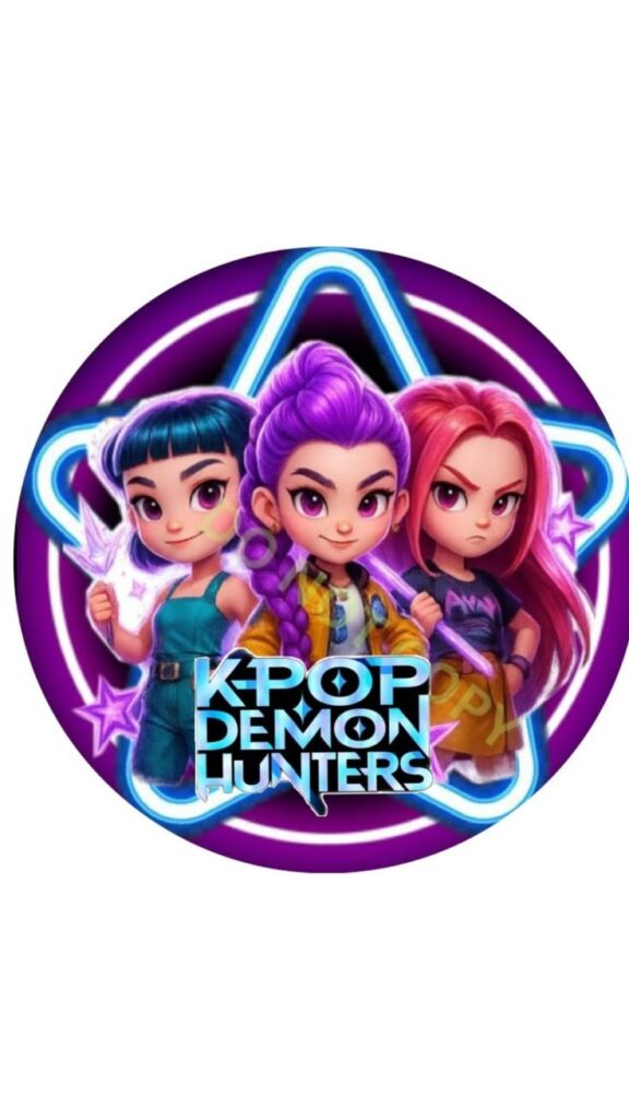 Runder Tortenaufleger mit K-Pop Demon Hunters-Motiv