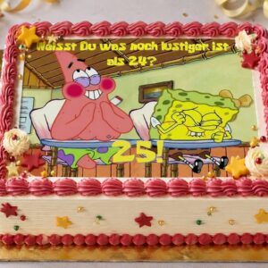 Rechteckiger Tortenaufleger mit SpongeBob-und-Patrick-Motiv, 25. Geburtstag