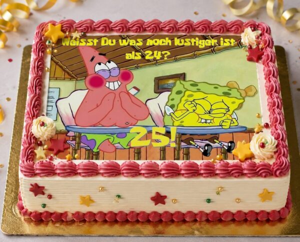 Rechteckiger Tortenaufleger mit SpongeBob-und-Patrick-Motiv, 25. Geburtstag