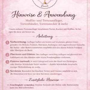 Hinweise zum Tortenaufleger mit Anwendungstext