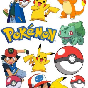Pokémon-Tortenaufleger mit Pikachu, Ash und Pokémon-Logo