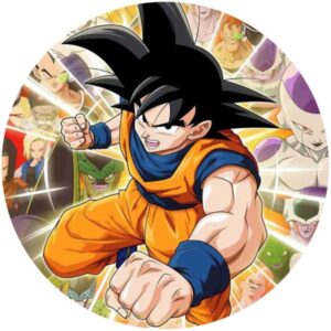 Runder Tortenaufleger mit Dragon-Ball-Motiv und Son Goku