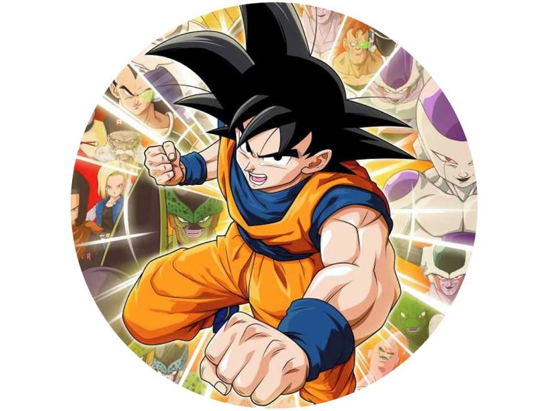 Runder Tortenaufleger mit Dragon-Ball-Motiv und Son Goku
