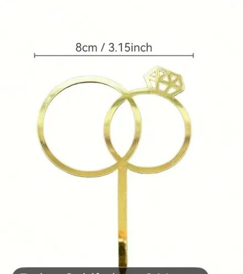 Tortenstecker mit goldenen Eheringen, 8 cm