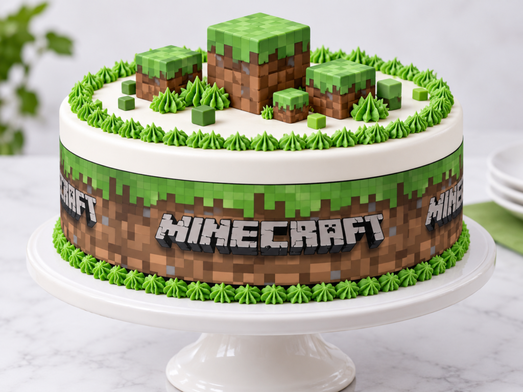 Runder Tortenaufleger mit Minecraft-Motiv