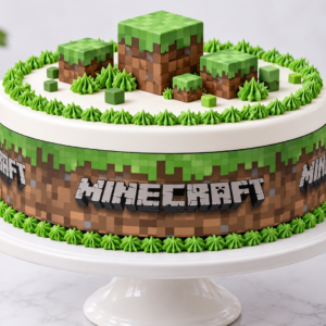 Runder Tortenaufleger mit Minecraft-Motiv