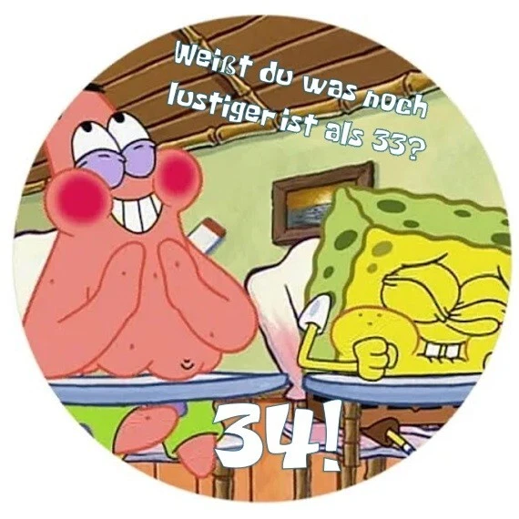 Runder Tortenaufleger mit SpongeBob- und Patrick-Motiv zum 34. Geburtstag