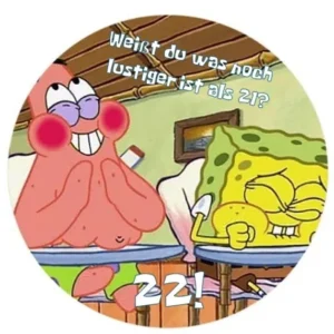Runder Tortenaufleger mit SpongeBob- und Patrick-Motiv, Aufschrift „Weißt du, was noch lustiger ist als 27? 27!“
